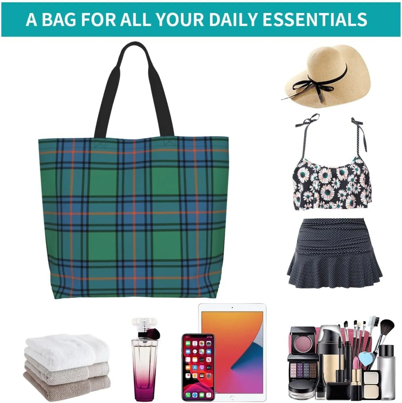 Ancient Tartan Tote Bag For Women Weekender Travel Bag Reusable Grocery Bags Large Totes Handbags