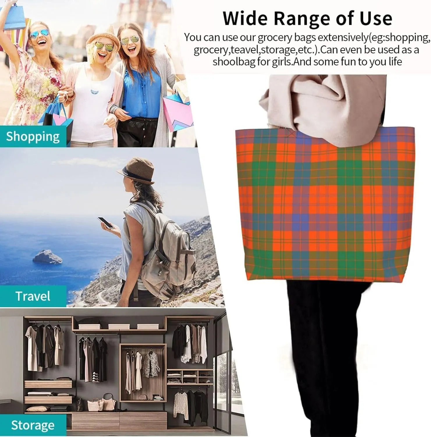 Ancient Tartan Tote Bag For Women Weekender Travel Bag Reusable Grocery Bags Large Totes Handbags