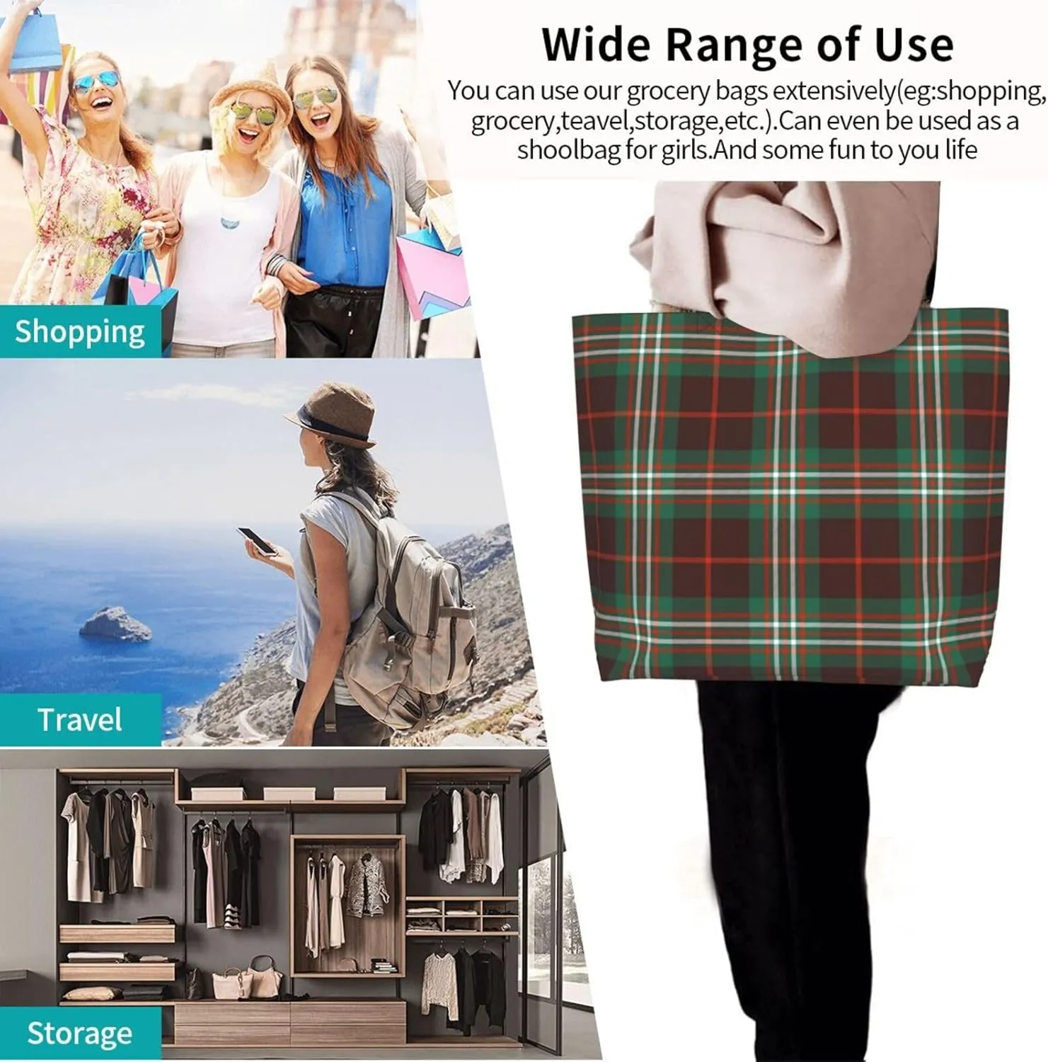 Ancient Tartan Tote Bag For Women Weekender Travel Bag Reusable Grocery Bags Large Totes Handbags