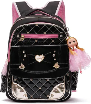 AO ALI VICTORY Backpack for Girls, Waterproof Kids Backpacks School Bag Toddler Bookbags Cute Travel Daypack (Large, A-Black)