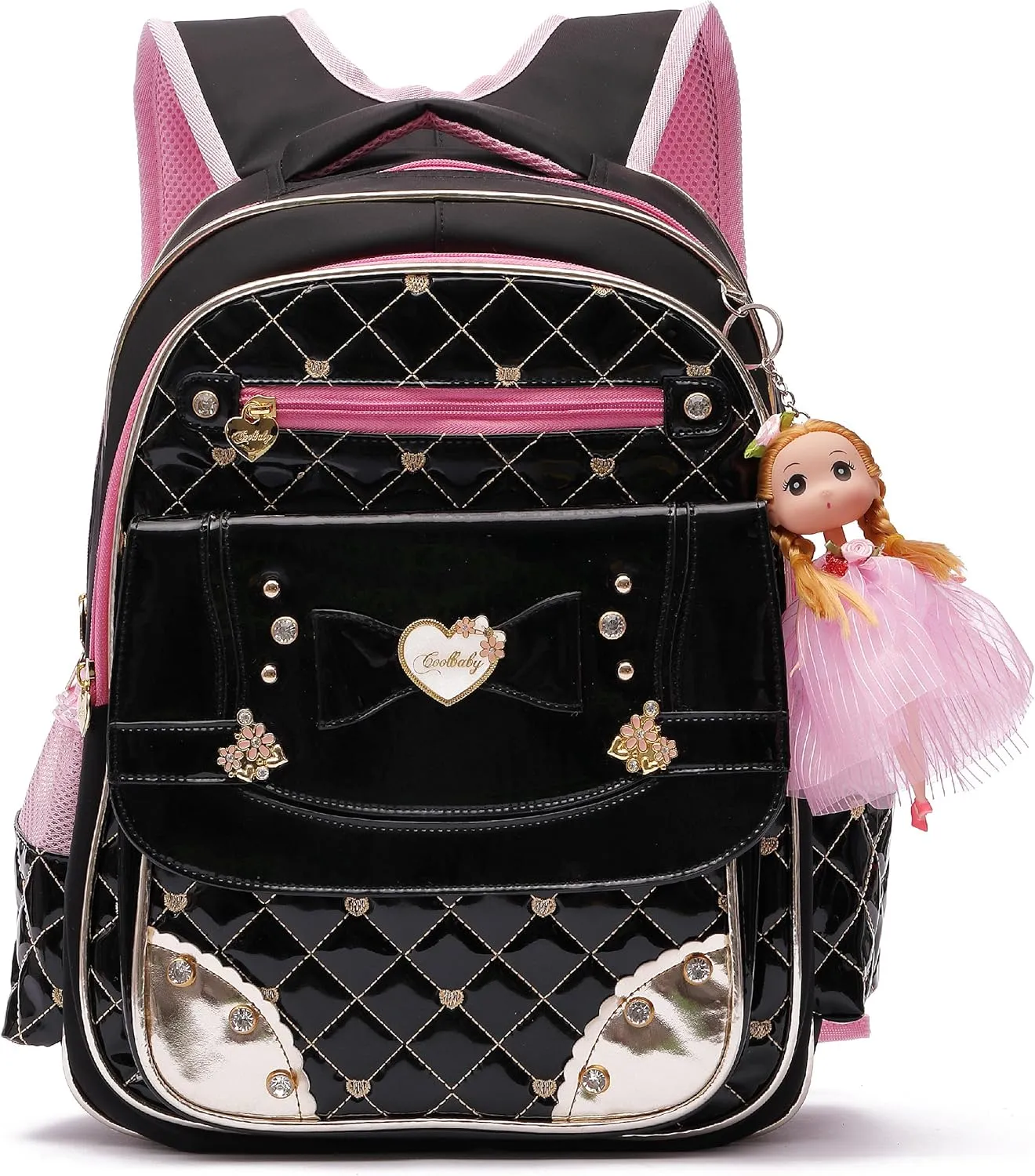 AO ALI VICTORY Backpack for Girls, Waterproof Kids Backpacks School Bag Toddler Bookbags Cute Travel Daypack (Large, A-Black)