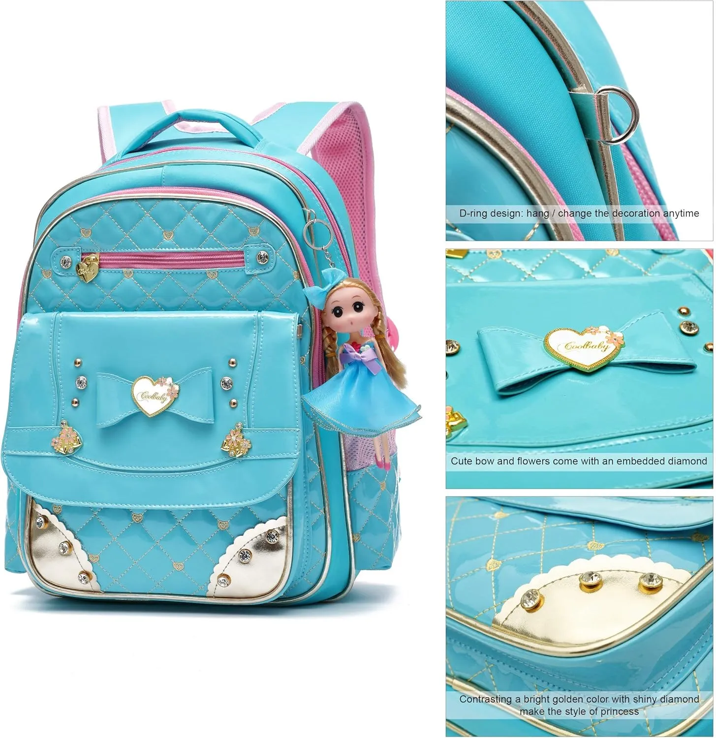 AO ALI VICTORY Backpack for Girls, Waterproof Kids Backpacks School Bag Toddler Bookbags Cute Travel Daypack (Large, A-Blue)