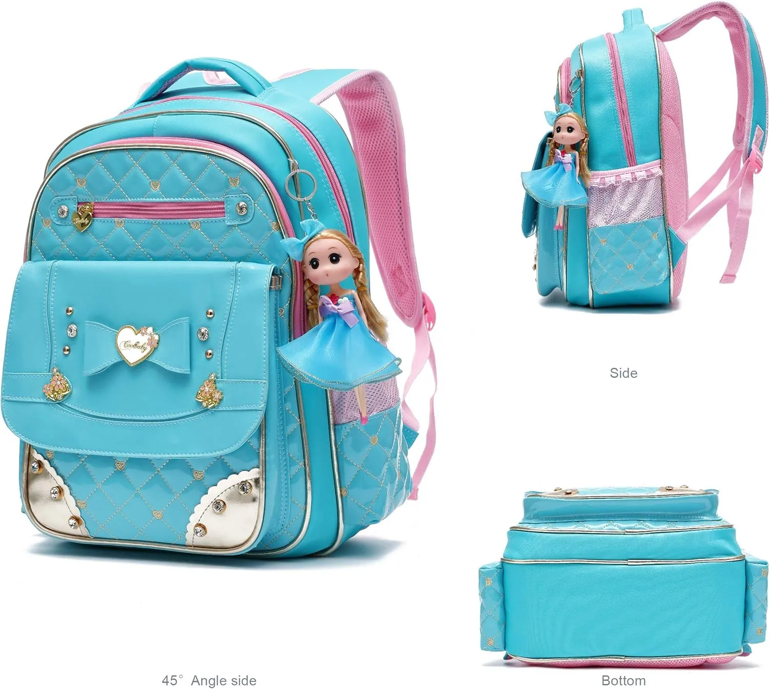 AO ALI VICTORY Backpack for Girls, Waterproof Kids Backpacks School Bag Toddler Bookbags Cute Travel Daypack (Large, A-Blue)