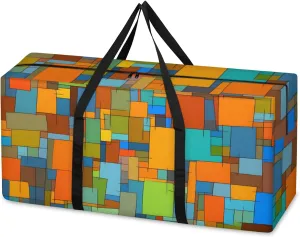 Artistic Geometry Extra Large Moving Bags Heavy Duty Storage Bags Cloth Wrap Around Handles Double Zipper Reusable Convenient Foldable Storage Tote for Travel Camping Space Save
