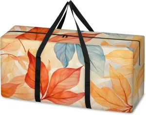 Autumn Maple Leaves Extra Large Moving Bags Heavy Duty Storage Bags Abstract Leaves Cloth Wrap Around Handles Double Zipper Reusable Convenient Foldable Storage Tote for Travel Camping Space Save