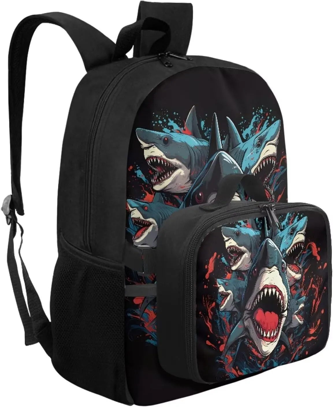 Babrukda Reusable Laptop Backpacks for Boys Insulated Lunch Bag, Cartoon Shark Food Storage Container with Handles Kids' Backpacks for Travel Hiking Picnic, Gifts for Children