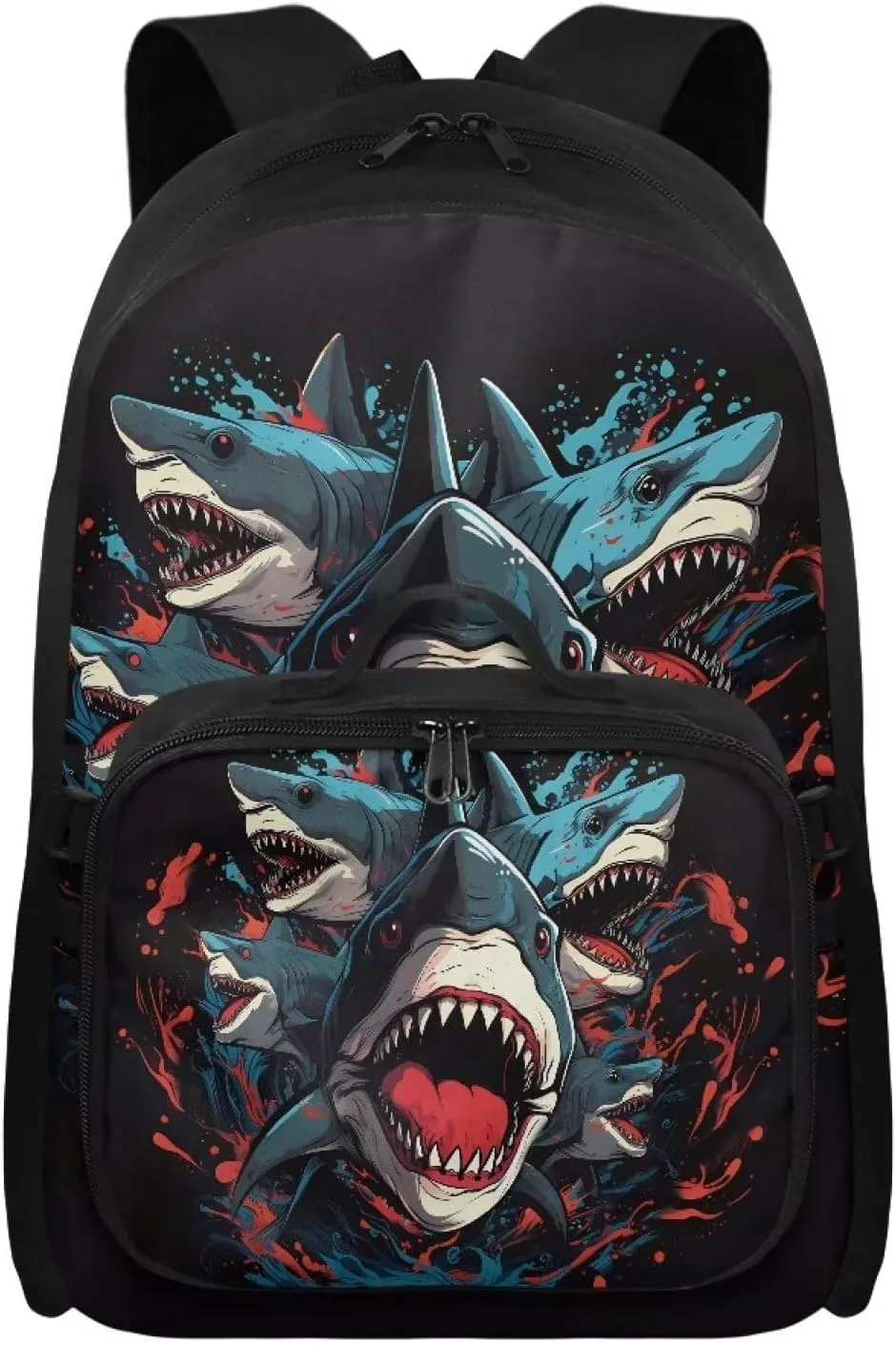 Babrukda Reusable Laptop Backpacks for Boys Insulated Lunch Bag, Cartoon Shark Food Storage Container with Handles Kids' Backpacks for Travel Hiking Picnic, Gifts for Children
