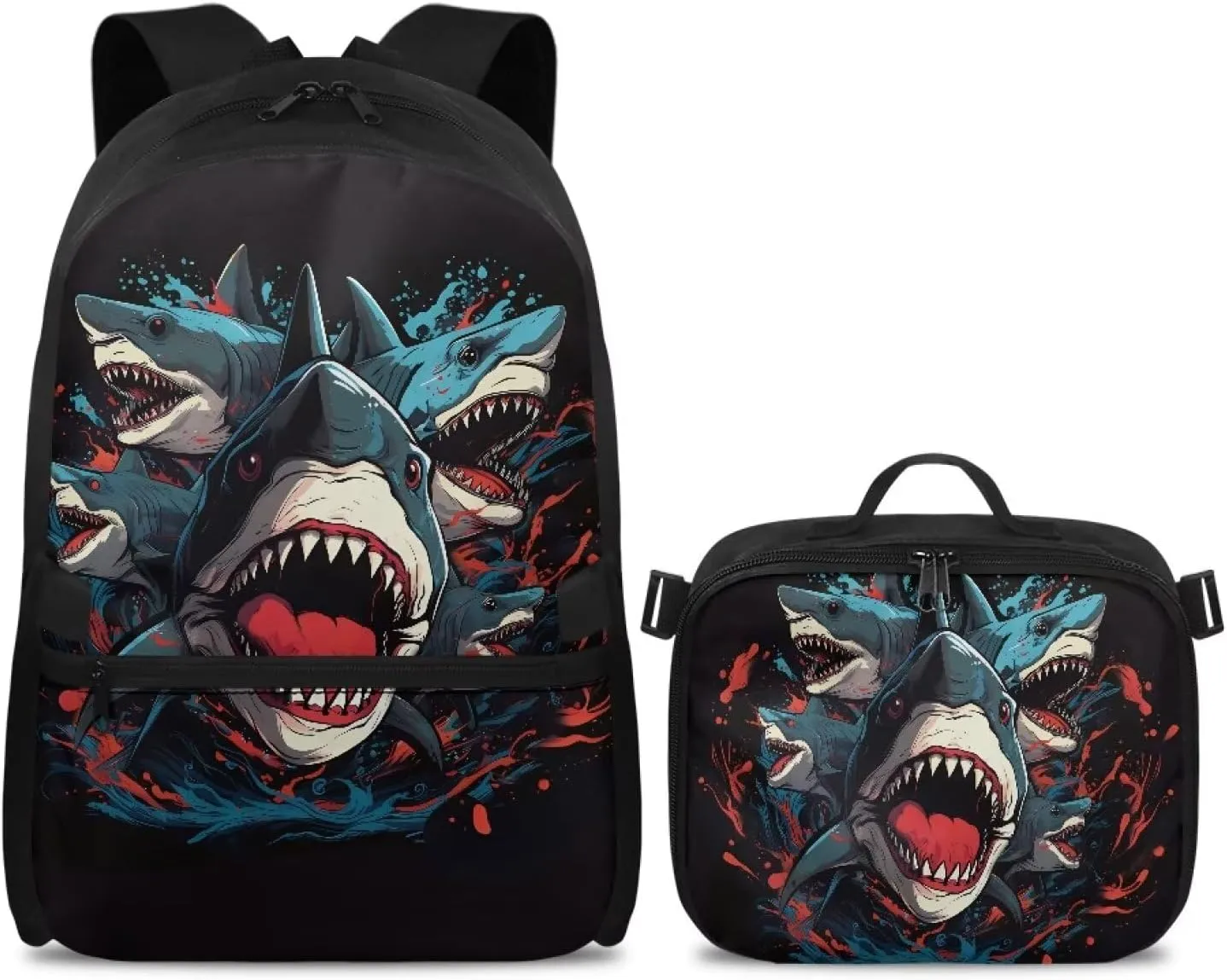 Babrukda Reusable Laptop Backpacks for Boys Insulated Lunch Bag, Cartoon Shark Food Storage Container with Handles Kids' Backpacks for Travel Hiking Picnic, Gifts for Children