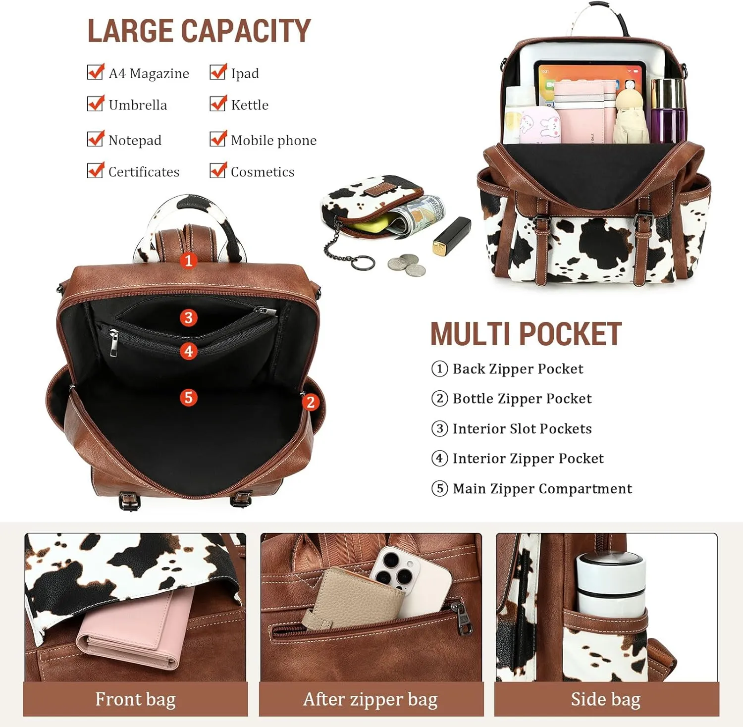 Backpack Purse for Women PU Leather Back Packs Designer Ladies Shoulder Bag Fashion Faux Work Travel Handbags