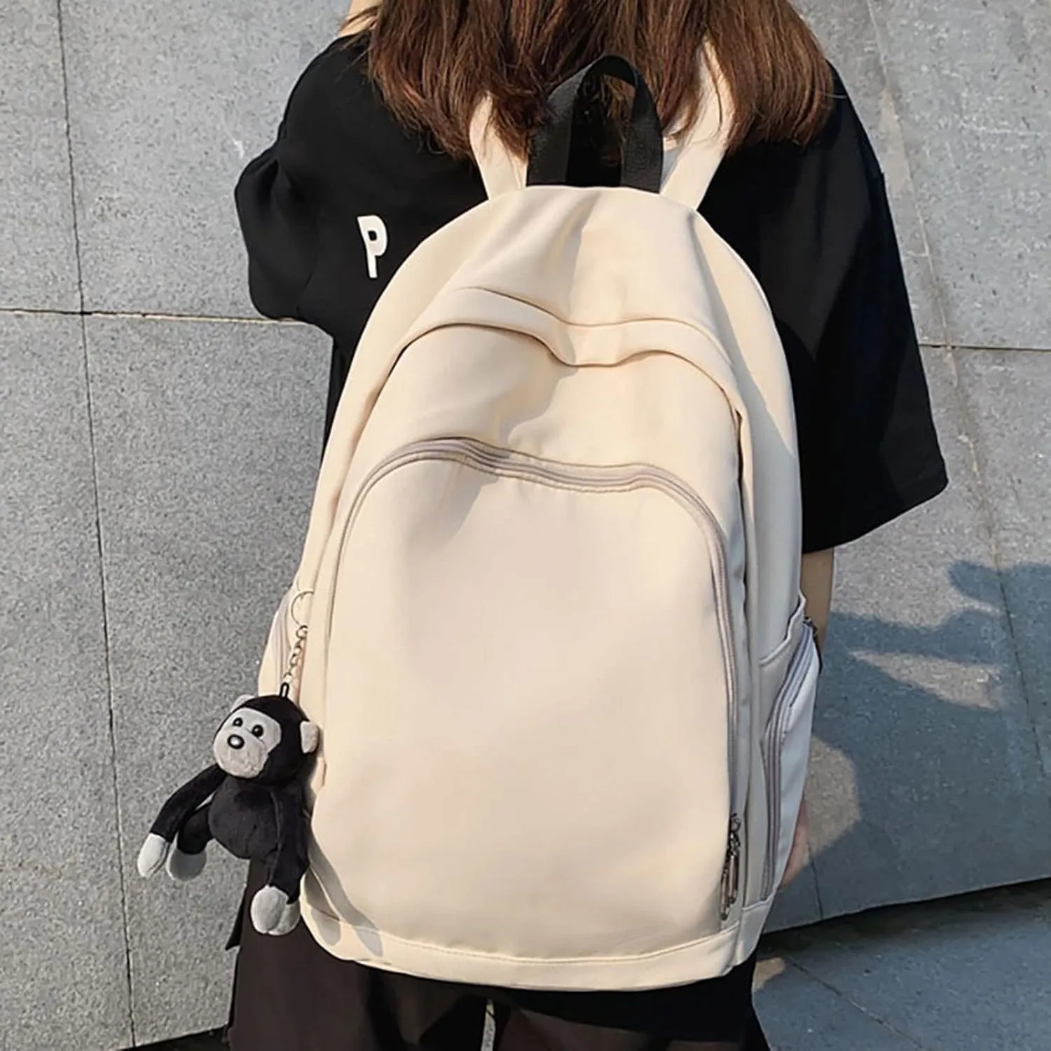 Backpacks Multi Pocket Women's Backpack Laptop Urban Leisure Outdoor Travel Portable Lightweight School Bag Wearable (Color : White, Size : Without pendant)