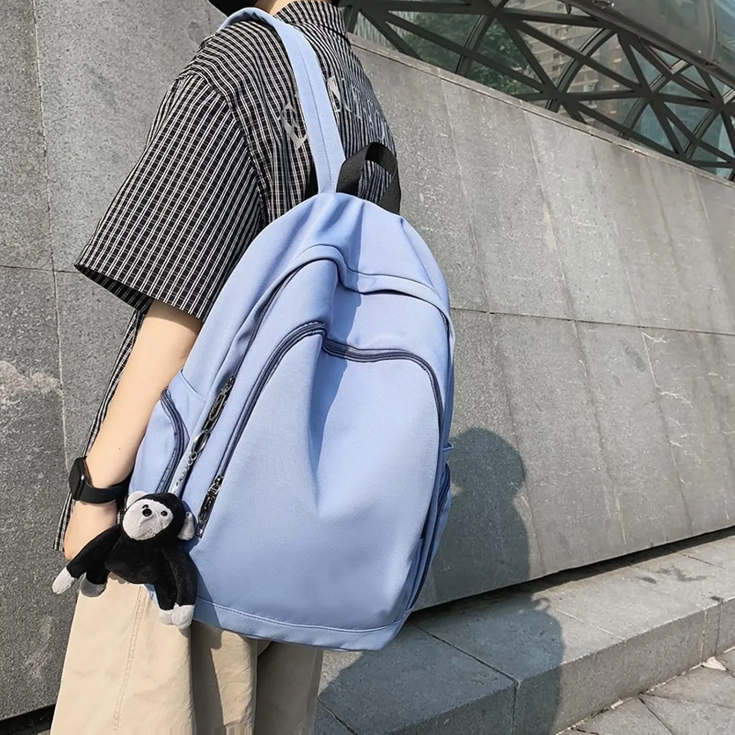 Backpacks Multi Pocket Women's Backpack Laptop Urban Leisure Outdoor Travel Portable Lightweight School Bag Wearable (Color : White, Size : Without pendant)