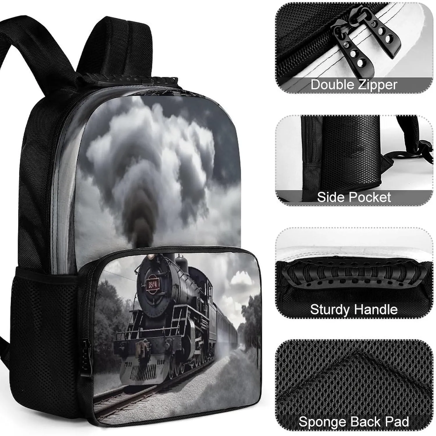 Backpacks Steam Train Clouds Travel Bag Business Work Laptop Backpack