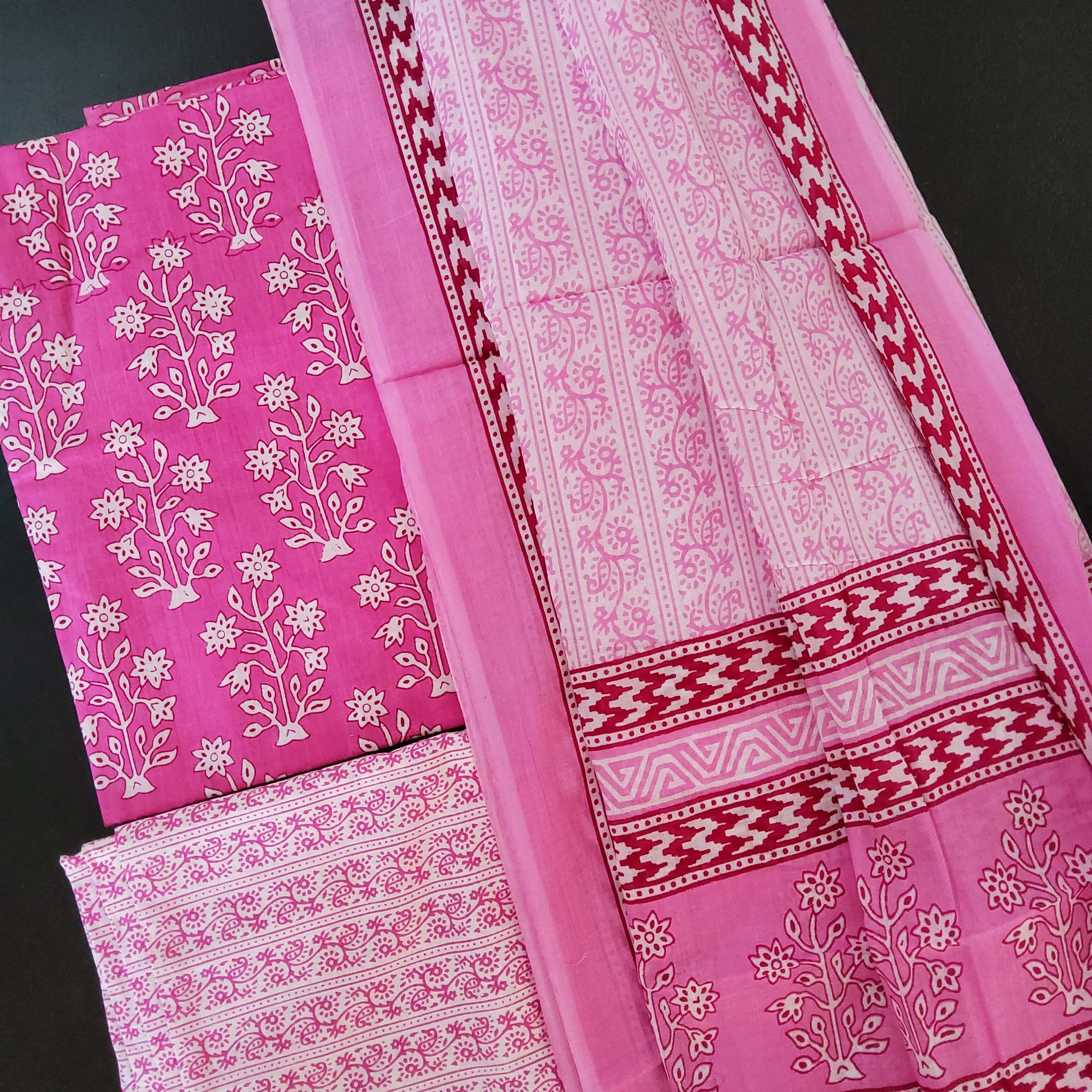Bagru BlockPrint Cotton Dress Material with Cotton Dupatta
