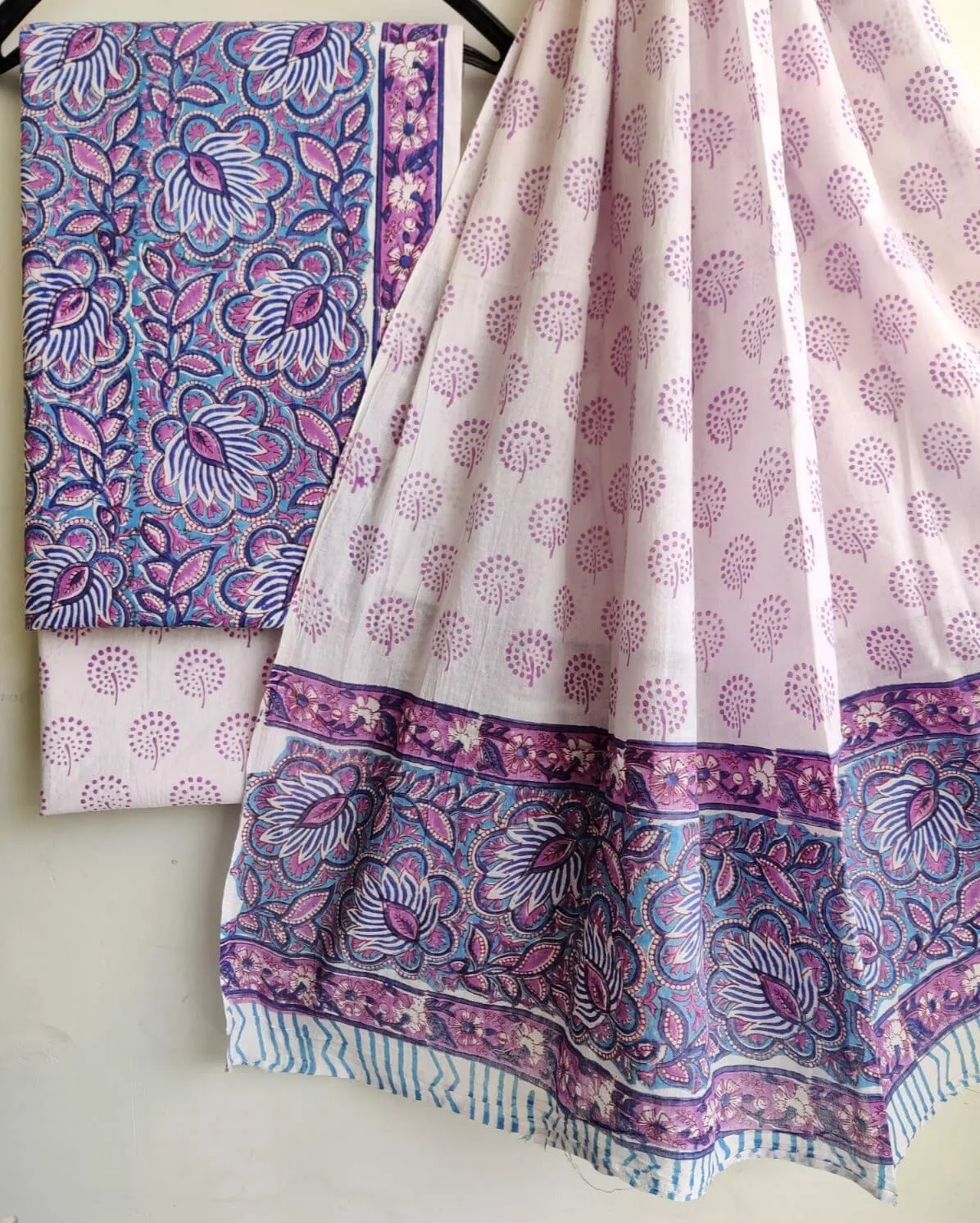 Bagru Hand Block Print Cotton Dress Material with Cotton Dupatta