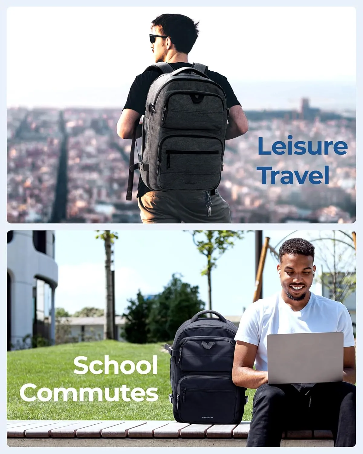 BAGSMART Travel Backpack for Women Men, 40L Flight Approved Carry on Backpack with Shoe Bag, TSA Large Personal Item Backpack with 17 Inch Laptop Compartment, Weekender Suitcase for Travel, Black