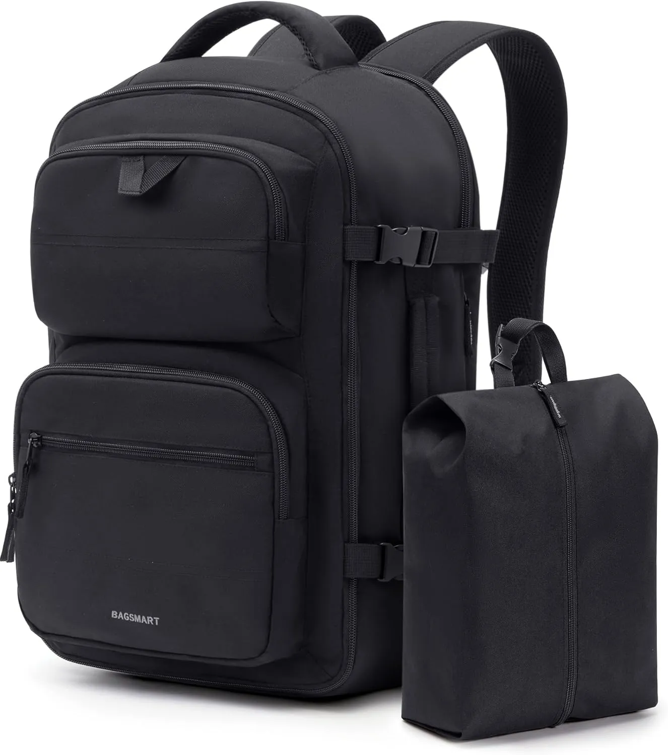 BAGSMART Travel Backpack for Women Men, 40L Flight Approved Carry on Backpack with Shoe Bag, TSA Large Personal Item Backpack with 17 Inch Laptop Compartment, Weekender Suitcase for Travel, Black