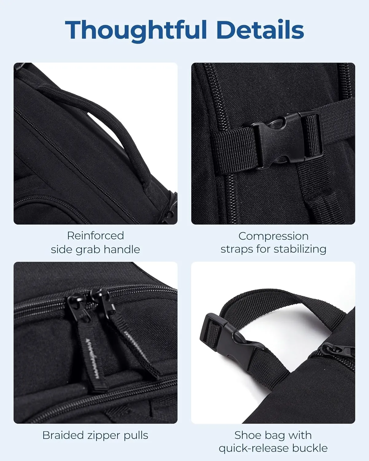 BAGSMART Travel Backpack for Women Men, 40L Flight Approved Carry on Backpack with Shoe Bag, TSA Large Personal Item Backpack with 17 Inch Laptop Compartment, Weekender Suitcase for Travel, Black