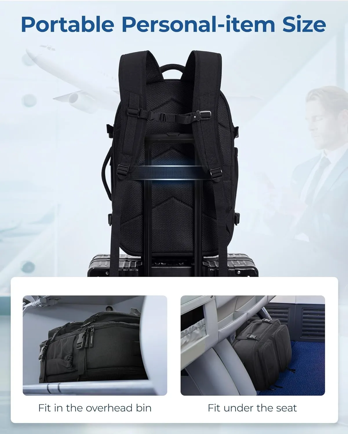 BAGSMART Travel Backpack for Women Men, 40L Flight Approved Carry on Backpack with Shoe Bag, TSA Large Personal Item Backpack with 17 Inch Laptop Compartment, Weekender Suitcase for Travel, Black