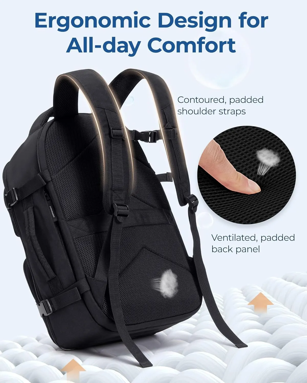 BAGSMART Travel Backpack for Women Men, 40L Flight Approved Carry on Backpack with Shoe Bag, TSA Large Personal Item Backpack with 17 Inch Laptop Compartment, Weekender Suitcase for Travel, Black