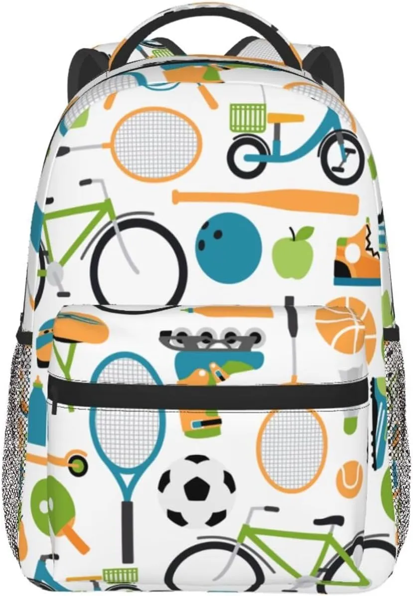 Ball Shuttlecocks Bowling Tennis Baseball Backpack for Men Women, Travel Laptop Backpack Computer Bag Daypack for Business Work Weekender
