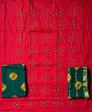 Bandhej Cotton Embroidered Dress Material *
