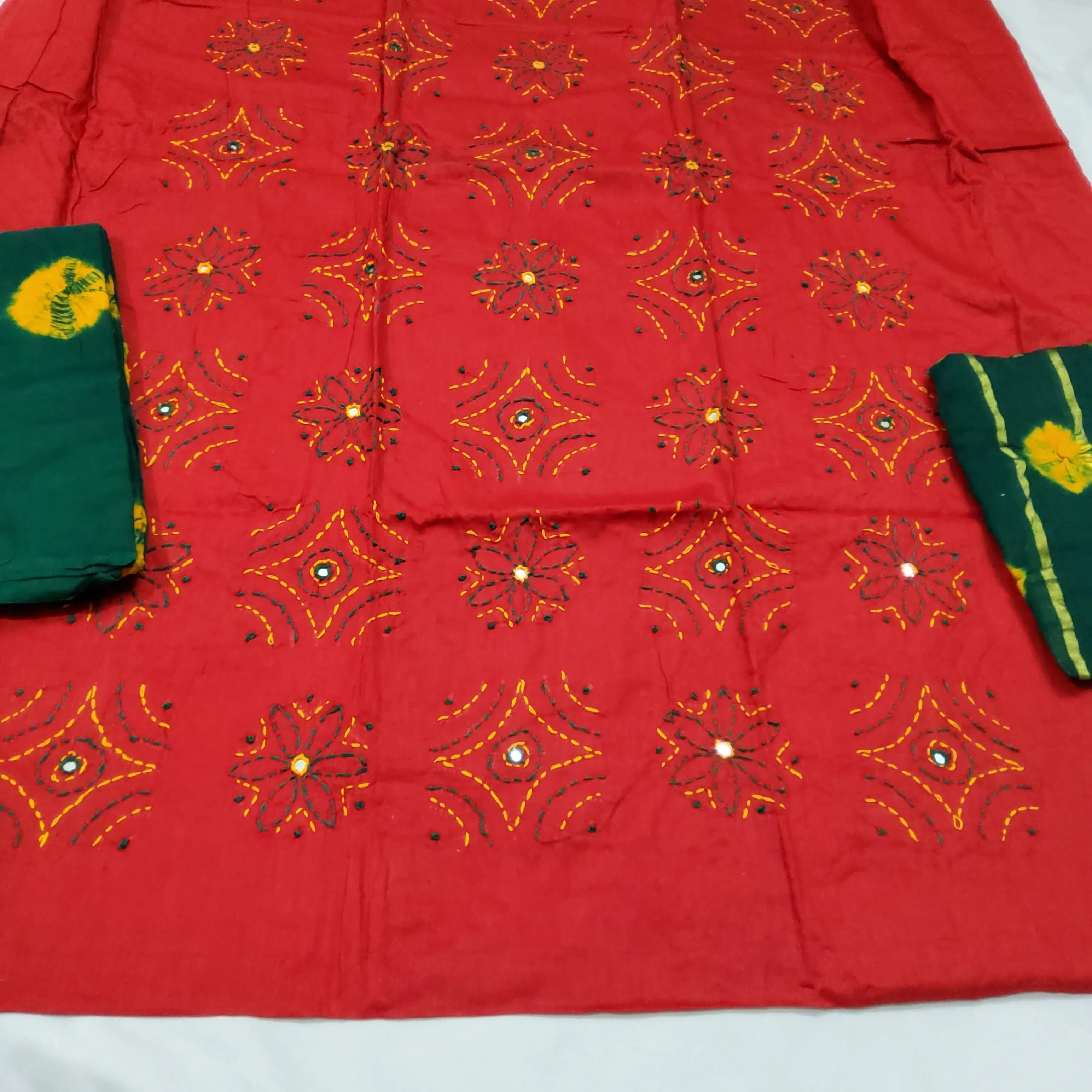 Bandhej Cotton Embroidered Dress Material *