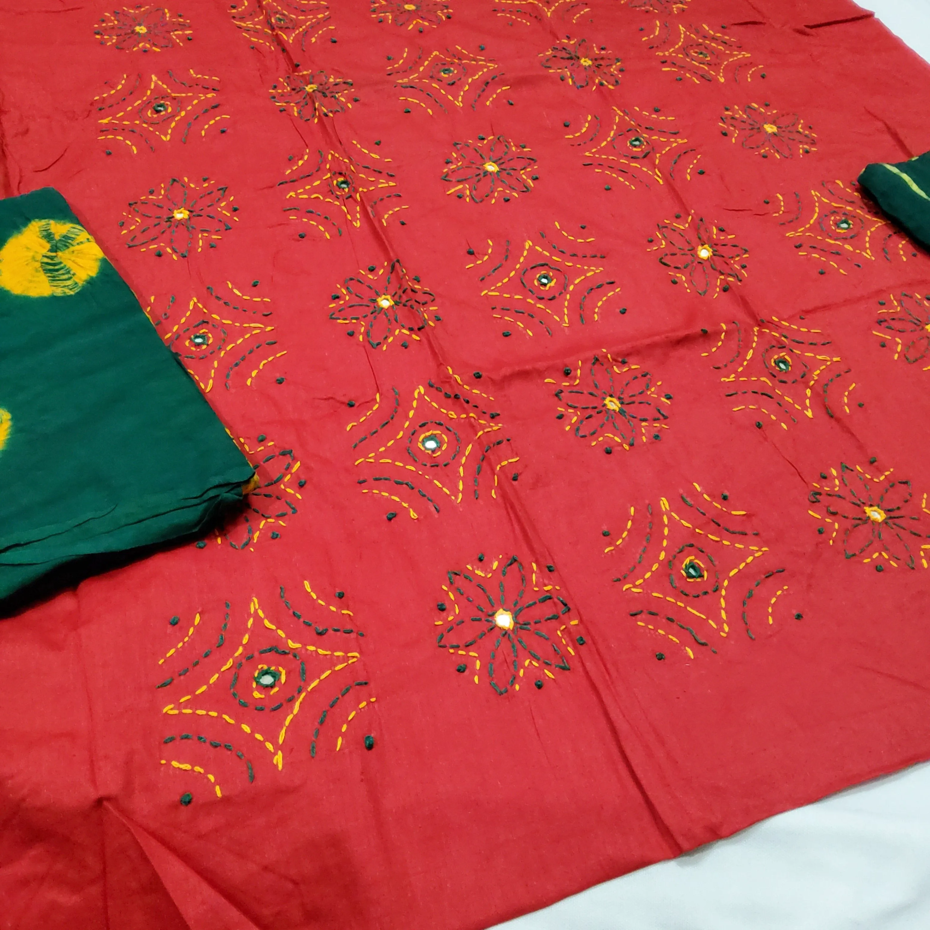 Bandhej Cotton Embroidered Dress Material *