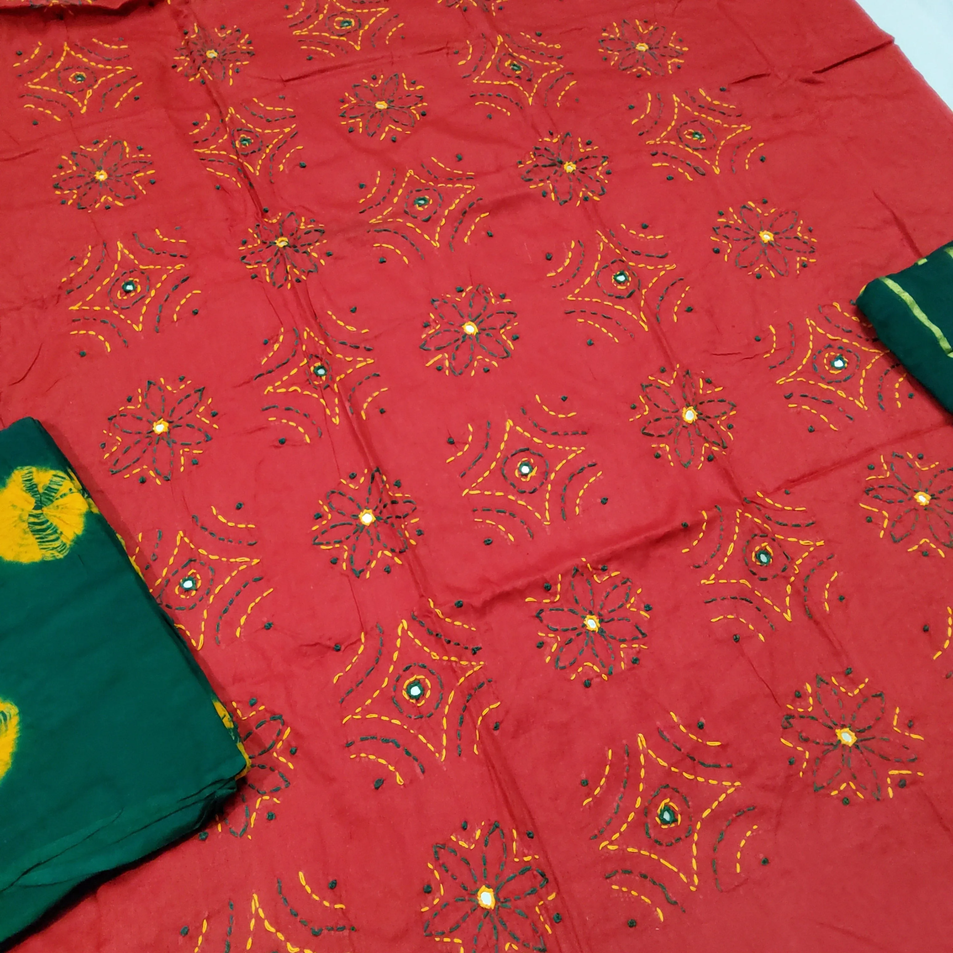 Bandhej Cotton Embroidered Dress Material *