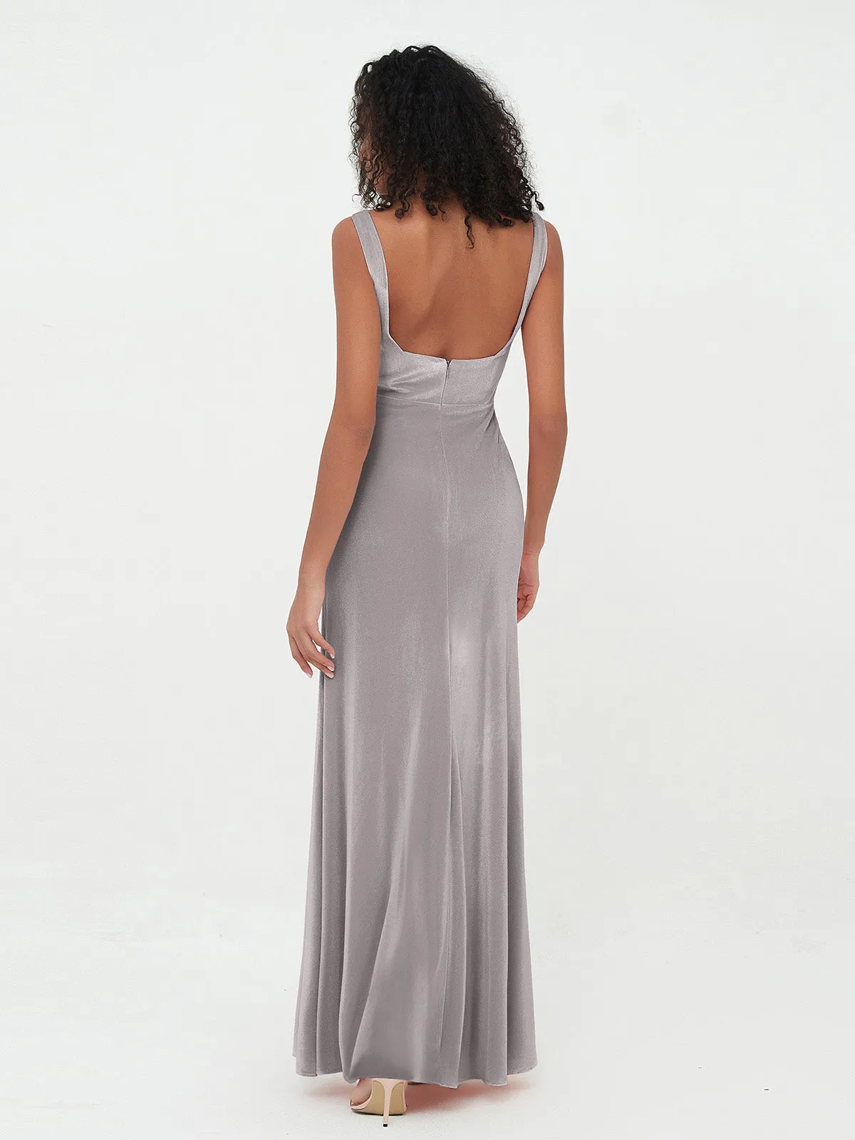 Bateau Neck Mermaid Long Velvet Dresses Silver
