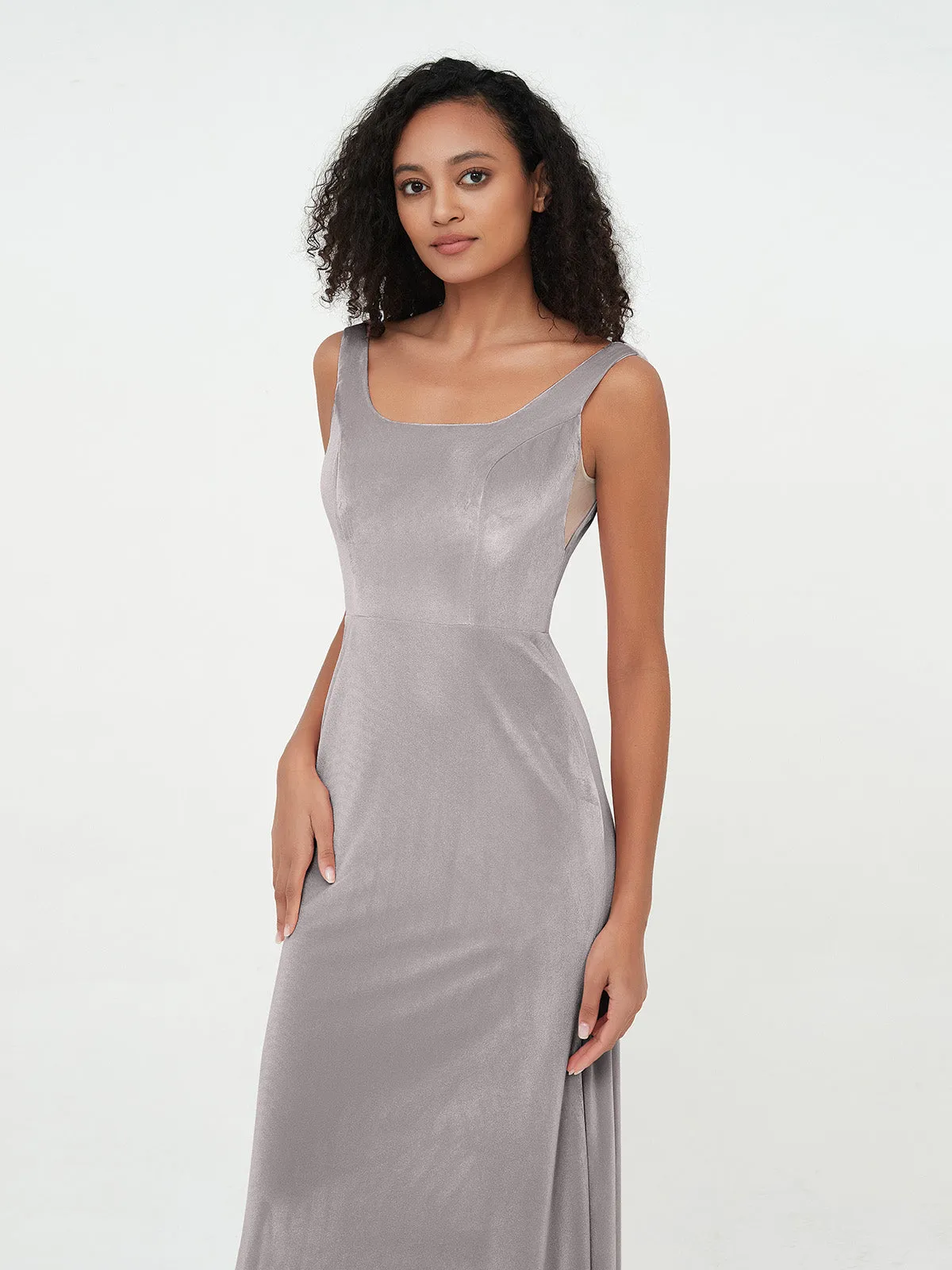 Bateau Neck Mermaid Long Velvet Dresses Silver