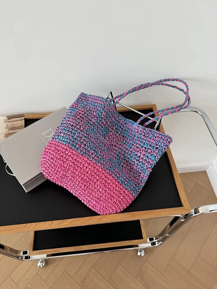 Beach Bag, Large Beach Bag for Women, Woven Straw Beach Tote Bag Waterproof, Weaving Swim Shopping Travel Bag
