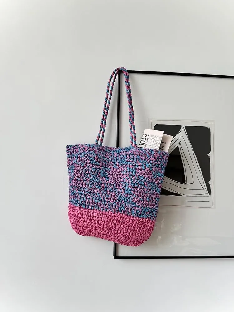 Beach Bag, Large Beach Bag for Women, Woven Straw Beach Tote Bag Waterproof, Weaving Swim Shopping Travel Bag