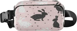 Black Rabbit Pink Belt Bag for Women Men Fanny Pack Small Waist Pouch Crossbody Bags for Outdoor Hiking Running Travel