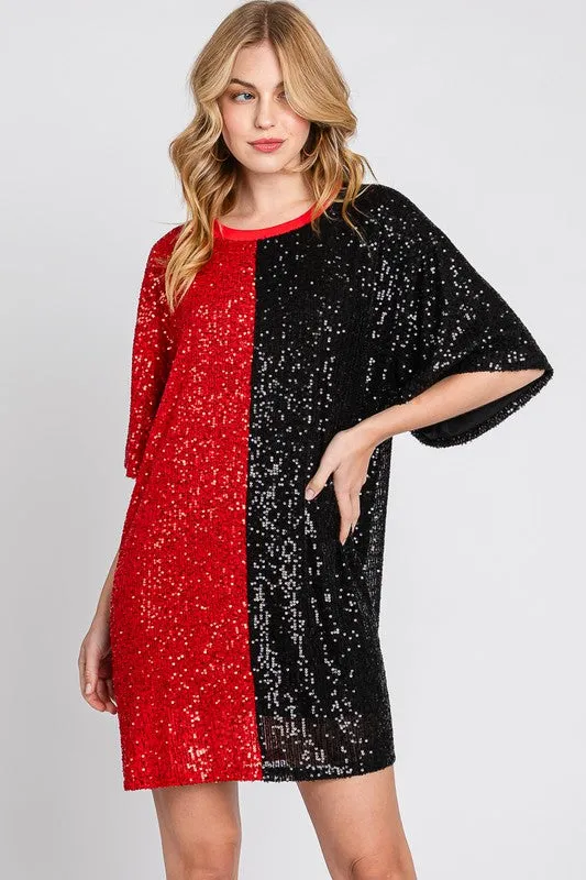 Black/Red Color Block Sequin Dress Top