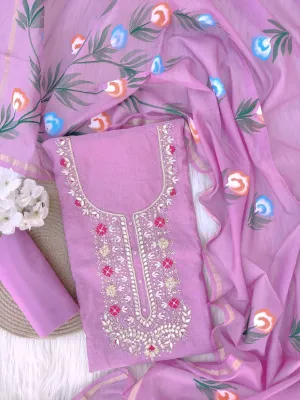 Blend Chanderi Gota Patti Dress Material with Chanderi Dupatta