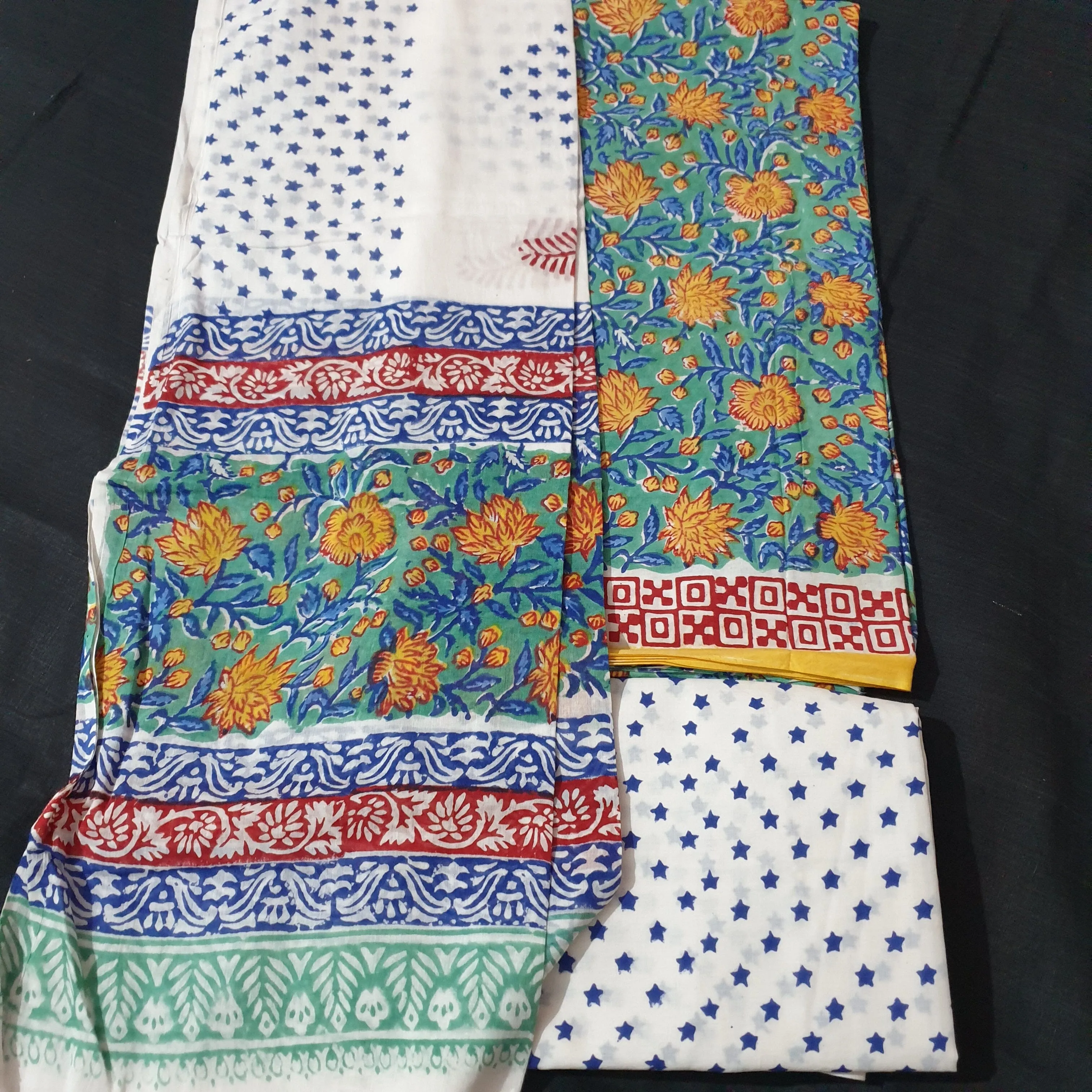 Block Printed Cotton Dress Material with Cotton Dupatta