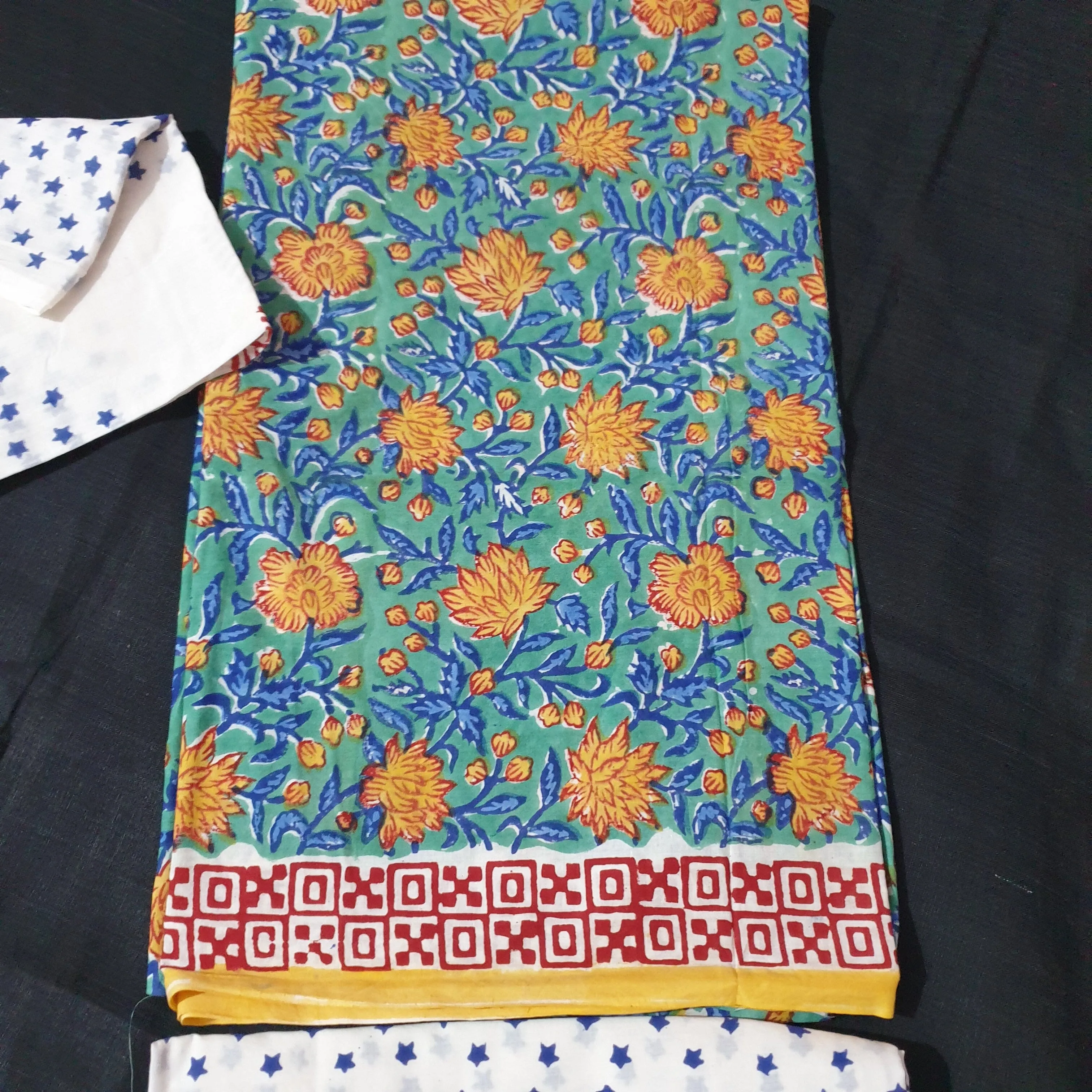 Block Printed Cotton Dress Material with Cotton Dupatta