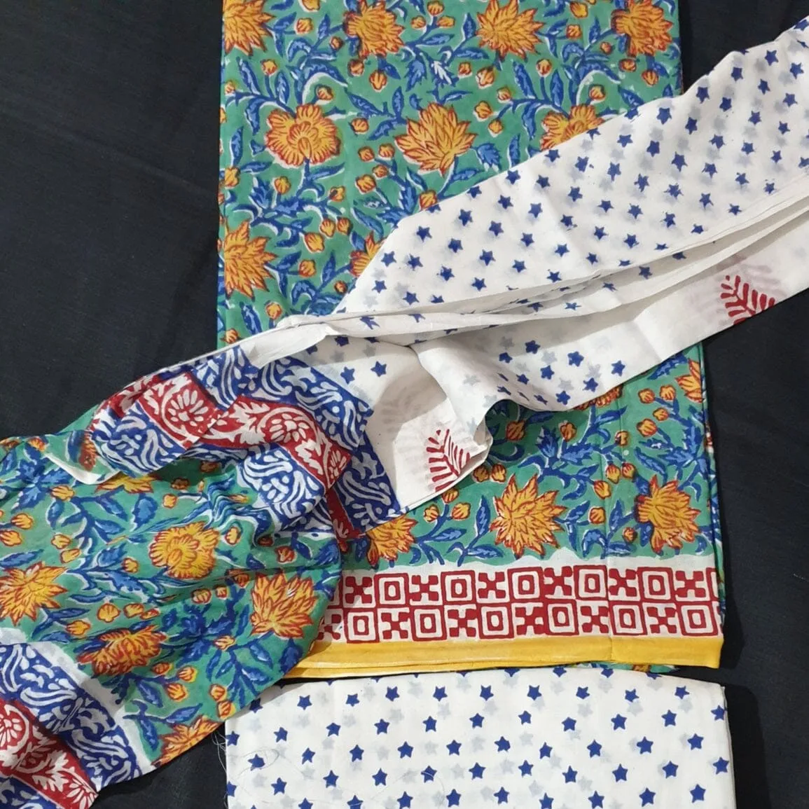 Block Printed Cotton Dress Material with Cotton Dupatta