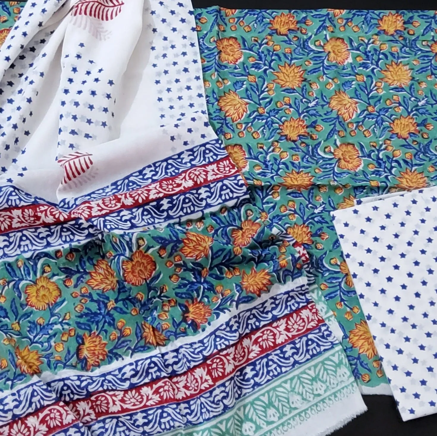 Block Printed Cotton Dress Material with Cotton Dupatta