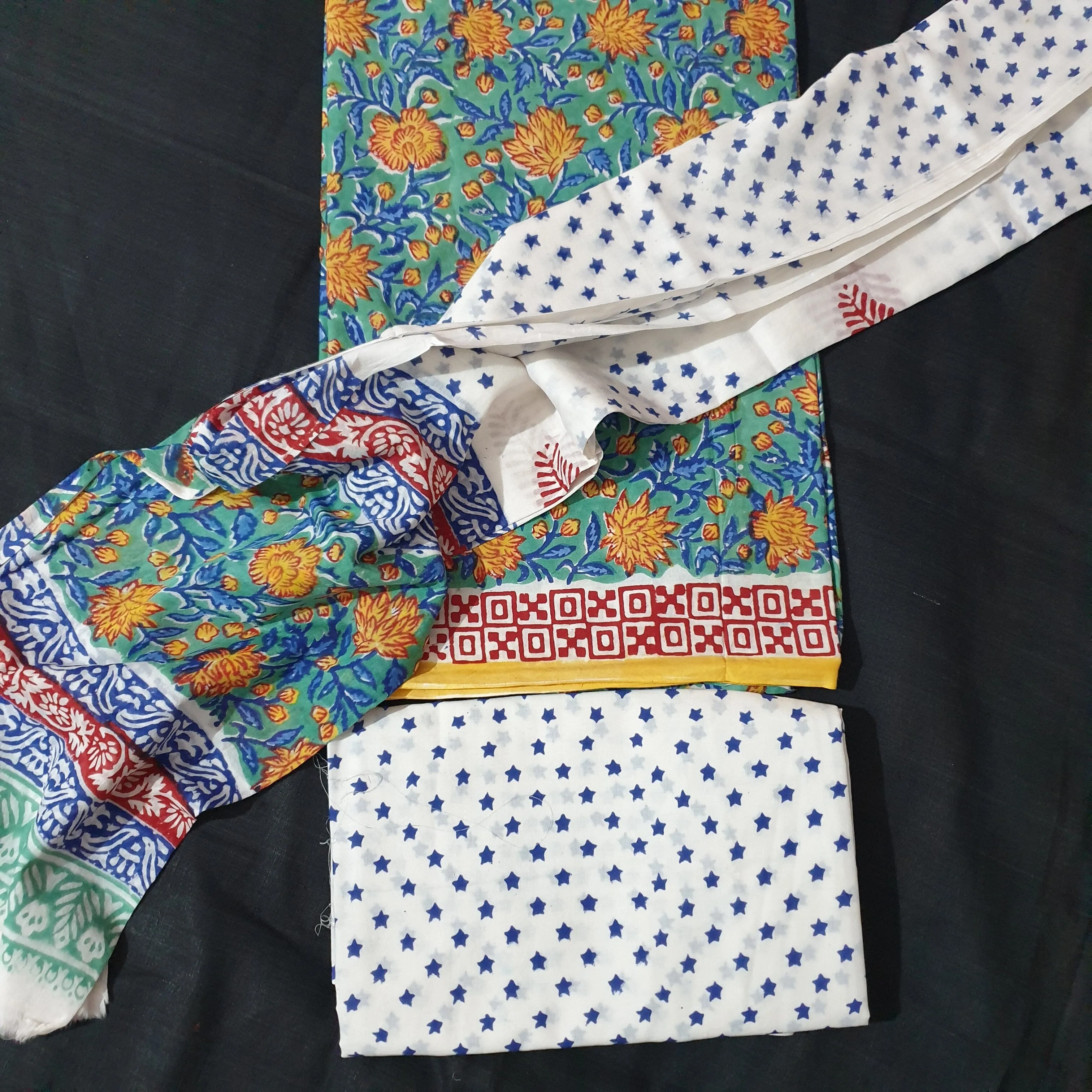Block Printed Cotton Dress Material with Cotton Dupatta