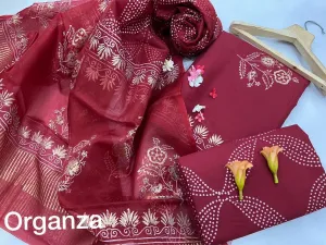 BlockPrint Cotton Dress Material with Organza Dupatta