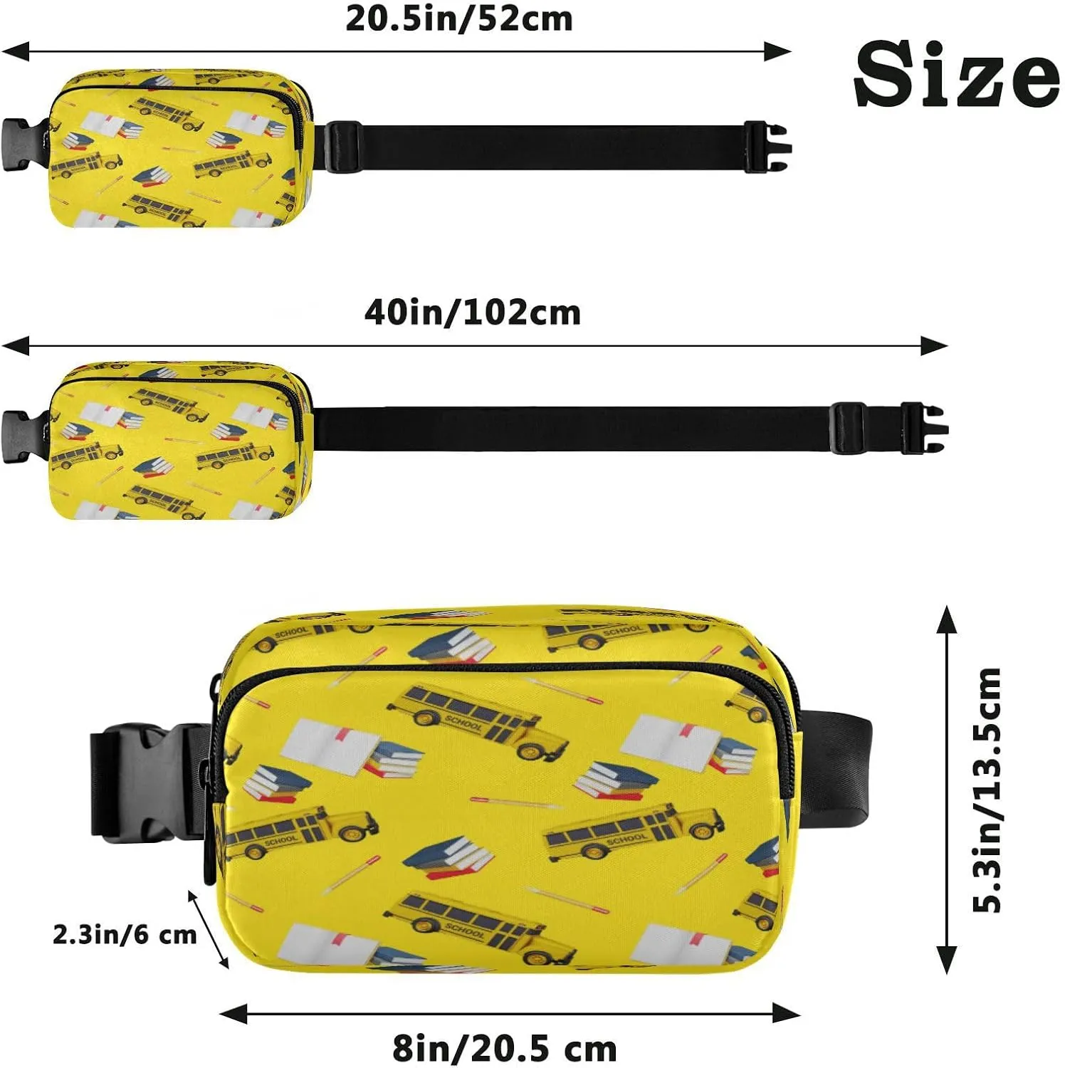 Boccsty 3d Yellow School Bus Belt Bag for Women Men Fanny Pack Small Waist Pouch Crossbody Bags for Outdoor Hiking Running Travel