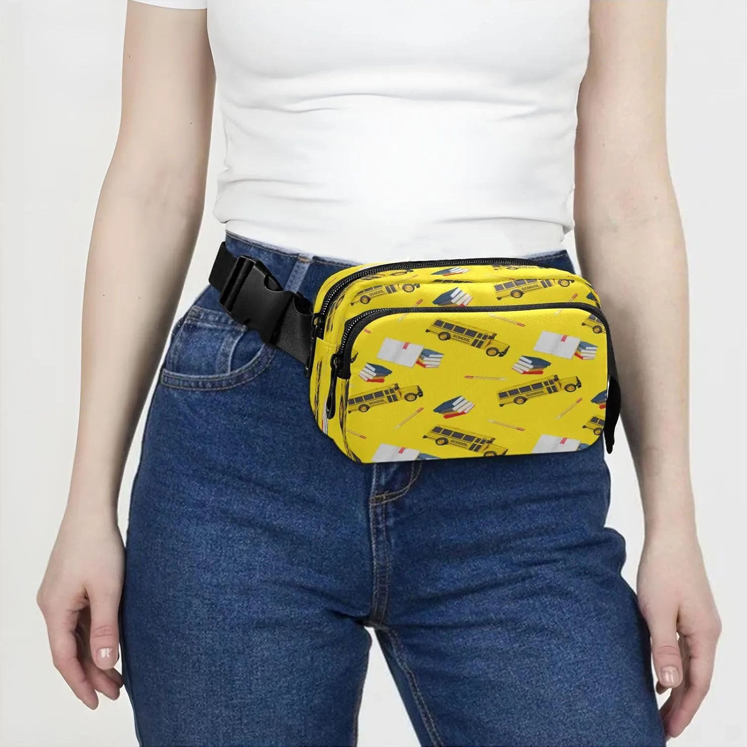 Boccsty 3d Yellow School Bus Belt Bag for Women Men Fanny Pack Small Waist Pouch Crossbody Bags for Outdoor Hiking Running Travel