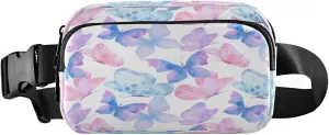 Boccsty Bright Butterflies Purple Print Belt Bag for Women Men Fanny Pack Small Waist Pouch Crossbody Bags for Outdoor Hiking Running Travel