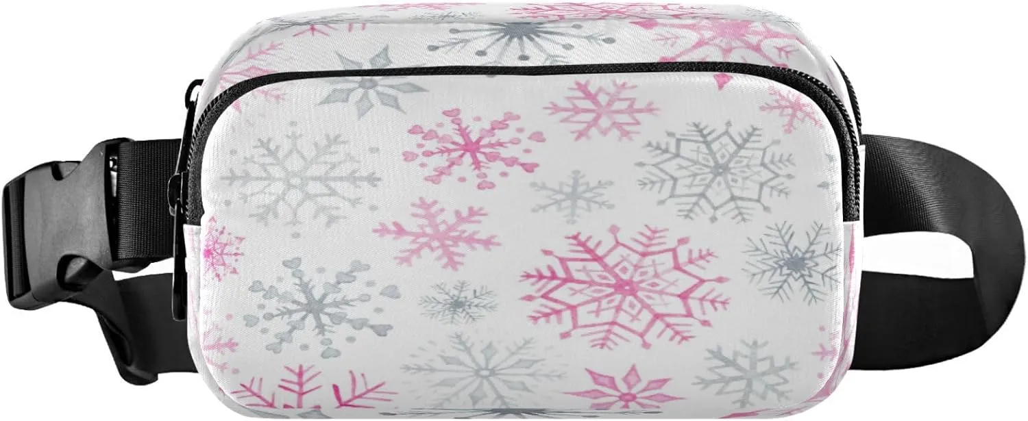 Boccsty Christmas Belt Bag for Women Men Sliver Snowflakes Winter Fanny Pack Small Waist Pouch Crossbody Bags for Outdoor Hiking Running Travel