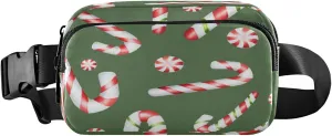 Boccsty Christmas Candy Cane Belt Bag for Women Men Fanny Pack Small Waist Pouch Crossbody Bags for Outdoor Hiking Running Travel