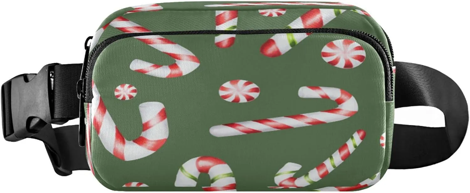 Boccsty Christmas Candy Cane Belt Bag for Women Men Fanny Pack Small Waist Pouch Crossbody Bags for Outdoor Hiking Running Travel