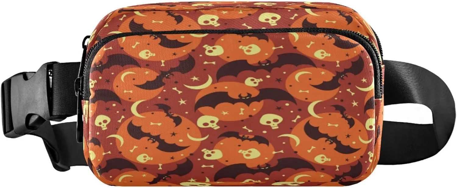 Boccsty Halloween Bats Skulls Stars Belt Bag for Women Men Fanny Pack Small Waist Pouch Crossbody Bags for Outdoor Hiking Running Travel