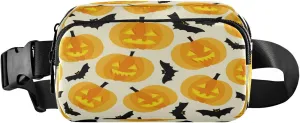 Boccsty Halloween Pumpkin Bats Belt Bag for Women Men Autumn Fall Orange Fanny Pack Small Waist Pouch Crossbody Bags for Outdoor Hiking Running Travel