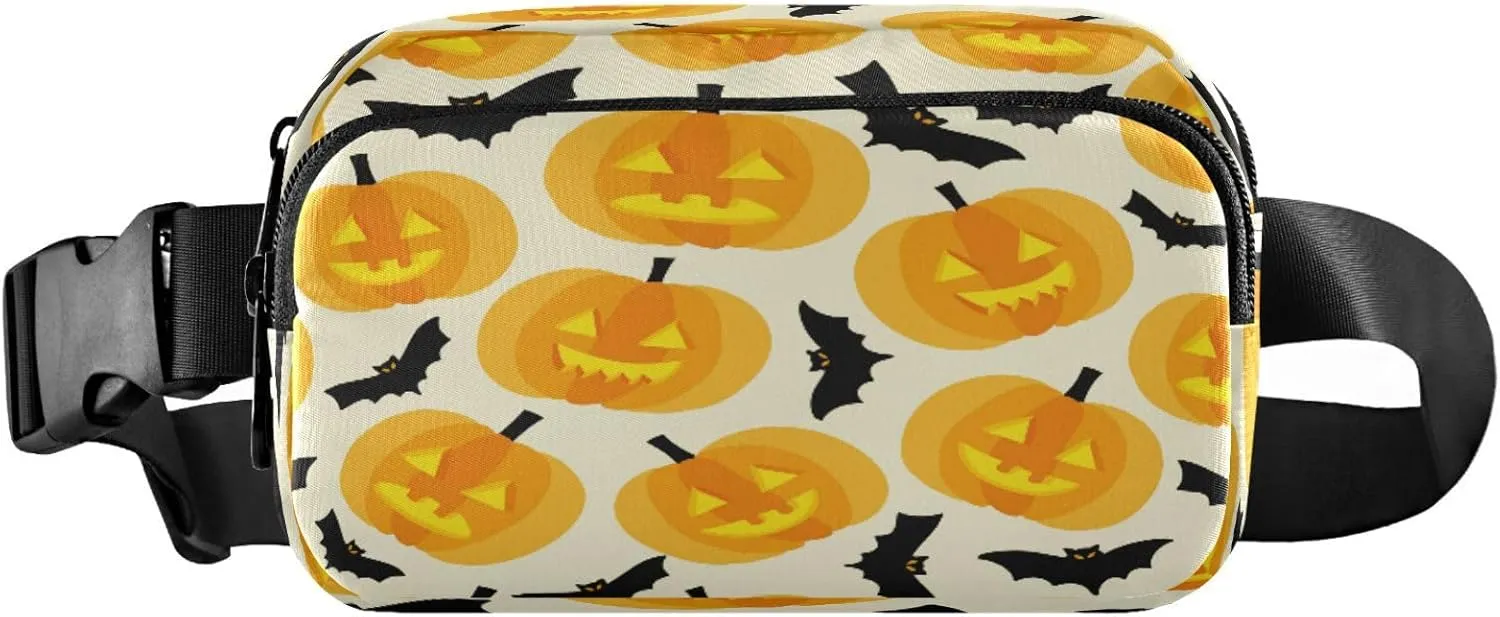 Boccsty Halloween Pumpkin Bats Belt Bag for Women Men Autumn Fall Orange Fanny Pack Small Waist Pouch Crossbody Bags for Outdoor Hiking Running Travel